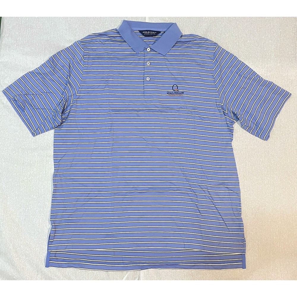 Vintage Ralph Lauren Polo Golf Quail Hollow Land O Lakes Blue StripeGolf Polo XL